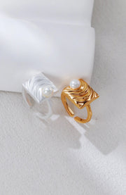 Modern Ripple Pearl Statement Ring-0