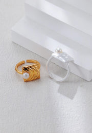 Modern Ripple Pearl Statement Ring-3