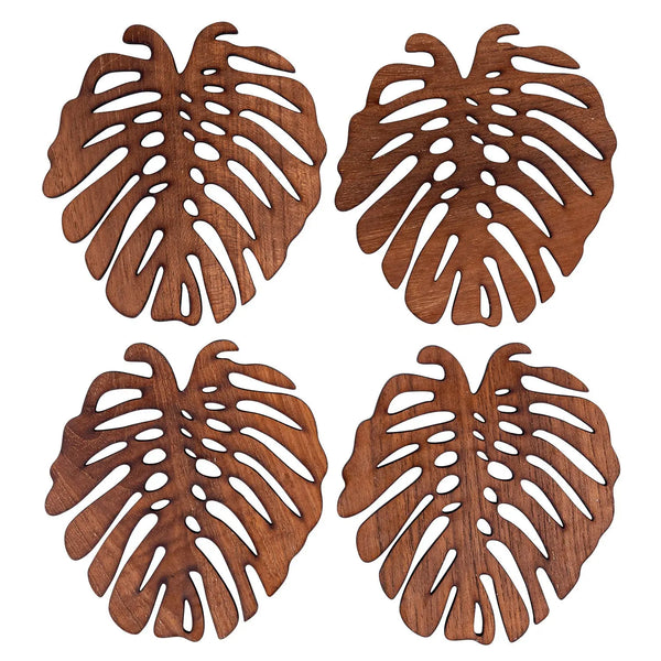 Monstera Upcycled Teak Wood Coasters - Set of 2 or 4 - Memoriex 