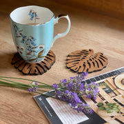 Monstera Upcycled Teak Wood Coasters - Set of 2 or 4 - Memoriex 