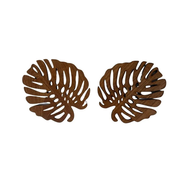 Monstera Upcycled Teak Wood Coasters - Set of 2 or 4 - Memoriex 