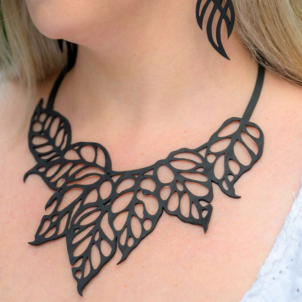 Monstera Leaf Upcycled Inner Tube Statement Necklace-1