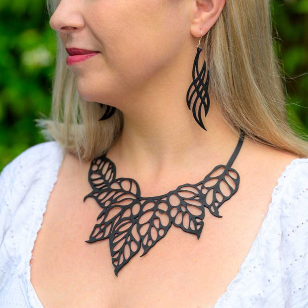 Monstera Leaf Upcycled Inner Tube Statement Necklace-2
