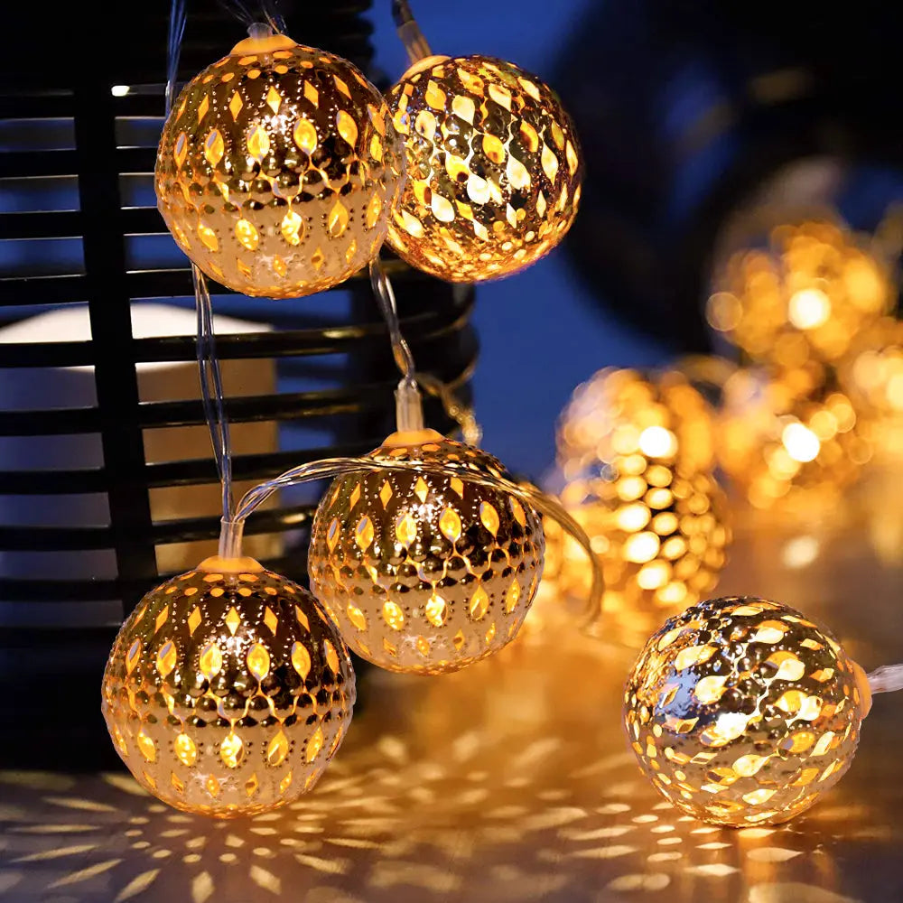 Moroccan String Lights Silver Battery Powered 20 LED-1