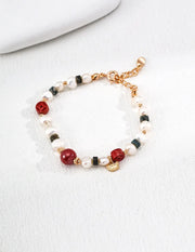 Moss Agate and Freshwater Pearl Charm Bracelet-0