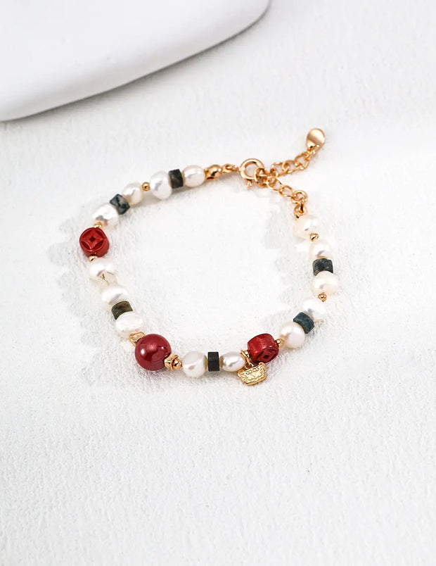 Moss Agate and Freshwater Pearl Charm Bracelet-0