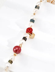 Moss Agate and Freshwater Pearl Charm Bracelet-1