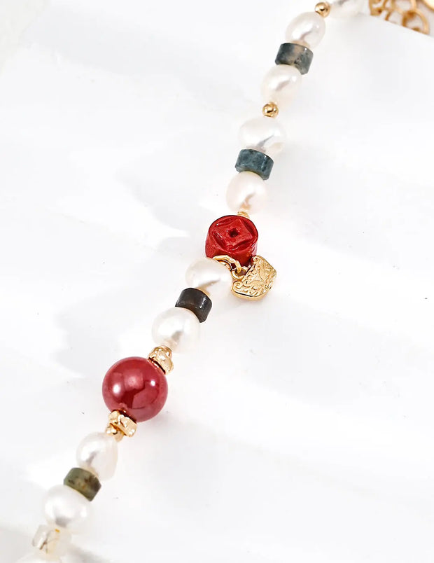 Moss Agate and Freshwater Pearl Charm Bracelet-1