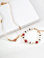 Moss Agate and Freshwater Pearl Charm Bracelet-2