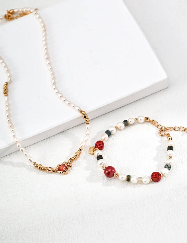 Moss Agate and Freshwater Pearl Charm Bracelet-2