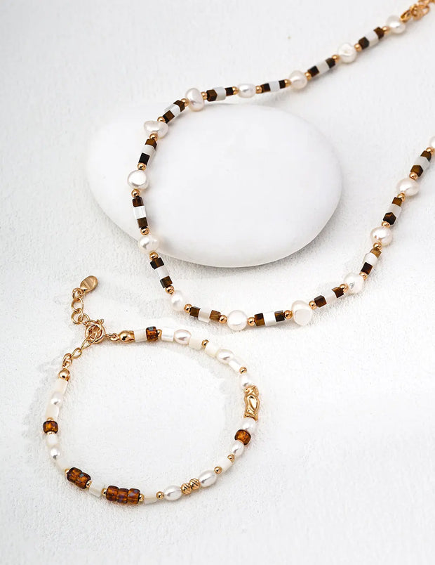 Mother-of-Pearl Czech Glass and Pearl Bracelet-3