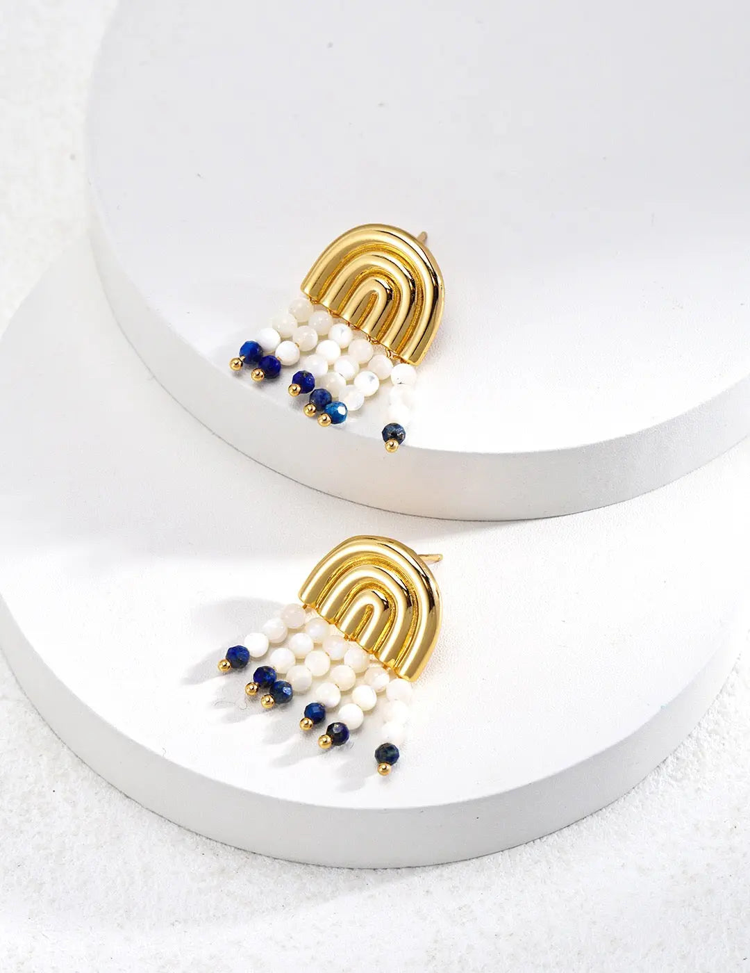 Mother-of-Pearl Lapis Lazuli Earrings-0