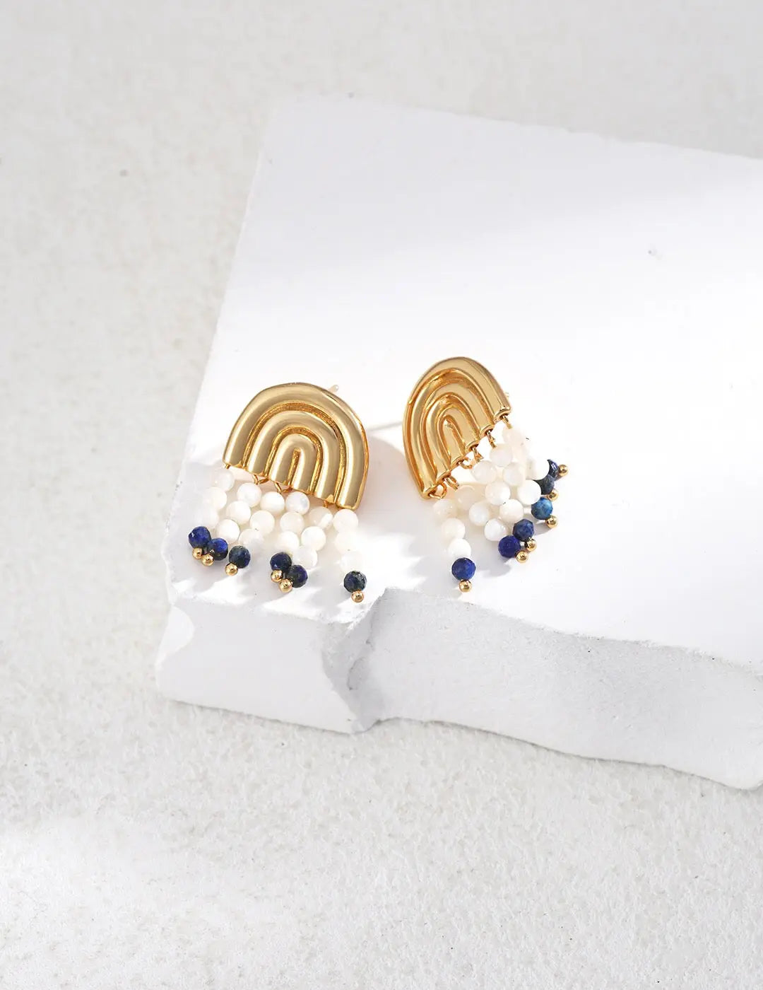 Mother-of-Pearl Lapis Lazuli Earrings-1