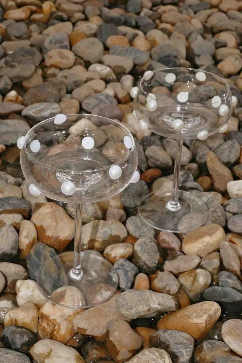 Mouth Blown Elegant Pearl Wine Glass, Retro Eclectic Cocktail Champagne Coupes-1