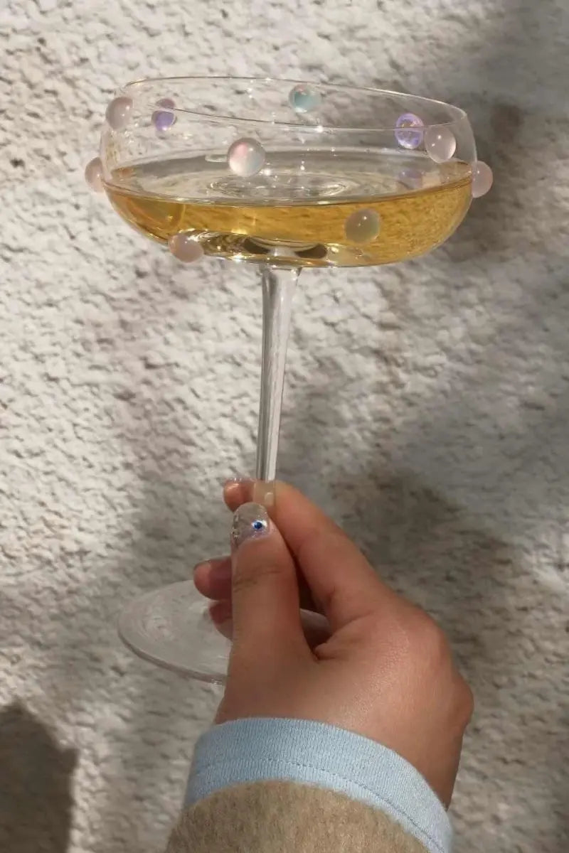 Mouth Blown Elegant Pearl Wine Glass, Retro Eclectic Cocktail Champagne Coupes-6