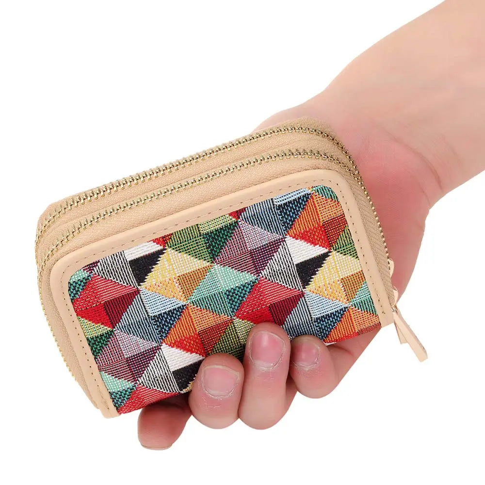 Multi Coloured Triangle - Double Zip Purse-4