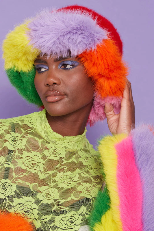 Multi Coloured Bamboo Faux Fur Hat-0