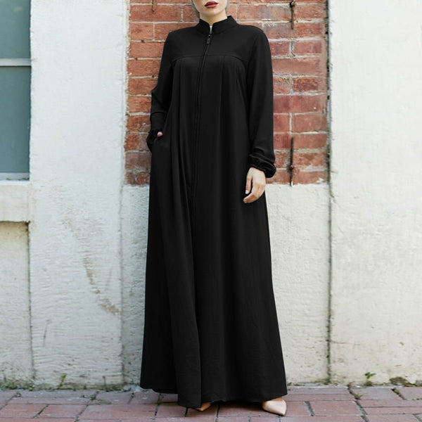 Muslim Women's Wear Middle East Stand Collar Zipper Cardigan Dress - Memoriex 