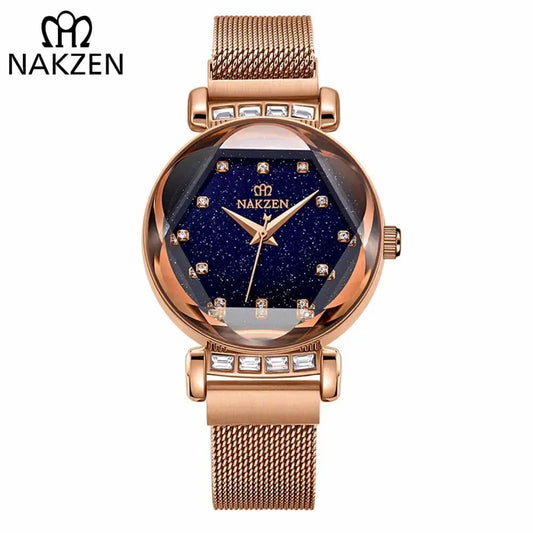 NAKZEN Women Diamond Elegant Starry Sky Watches Ladies Creative Roman Fashion Waterproof Quartz Watch Clock relogio feminino-0