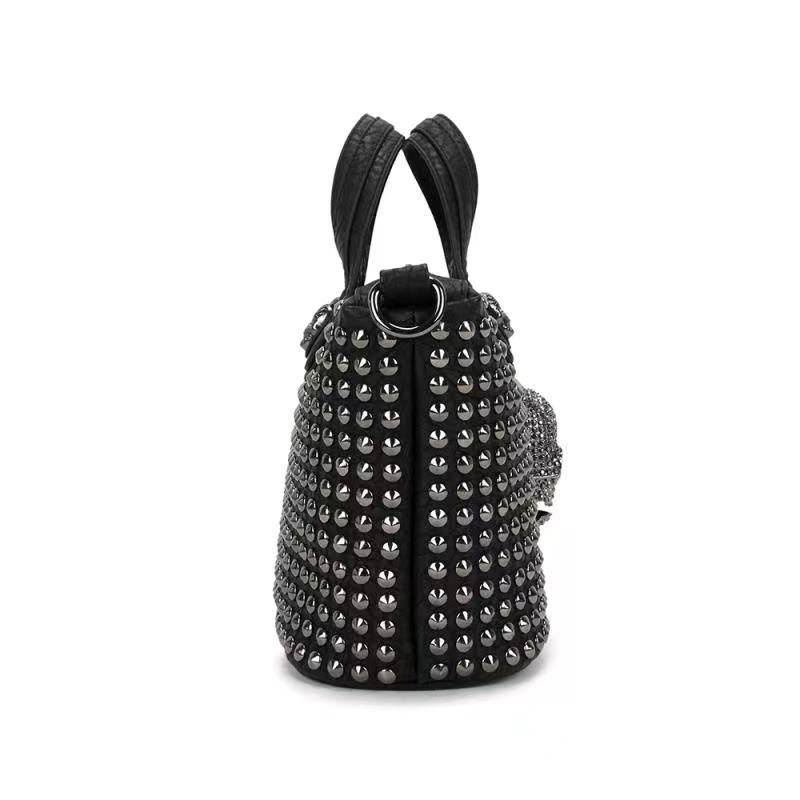 3D Crystal Skull Bag With Studded Tote Satchel Bag-1