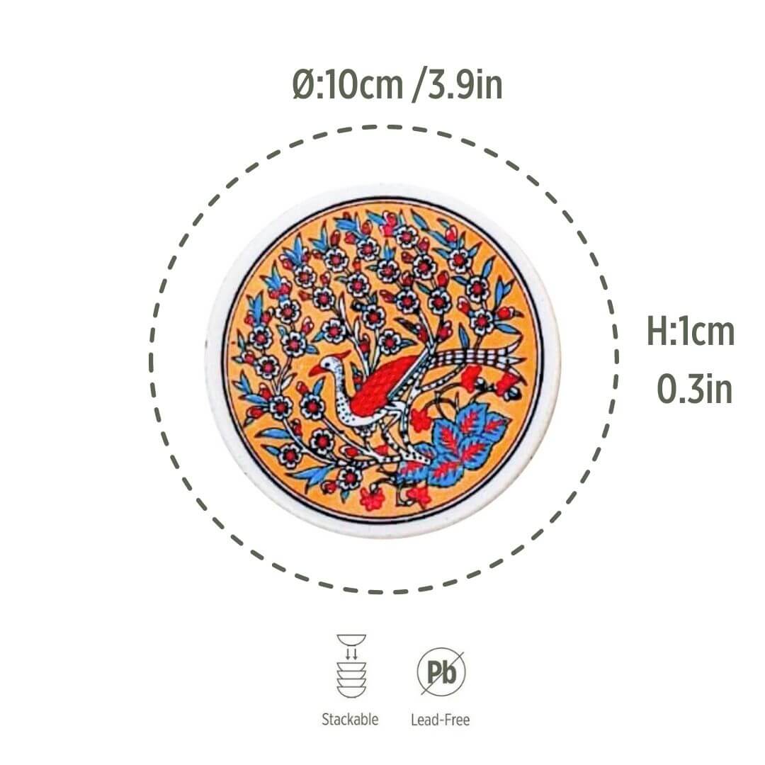 Ceramic Coaster Peacock Orange 10cm-3