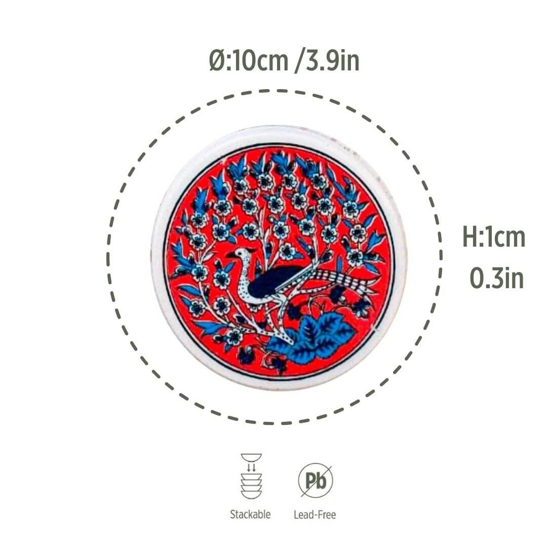 Ceramic Coaster Peacock Red 10cm-4