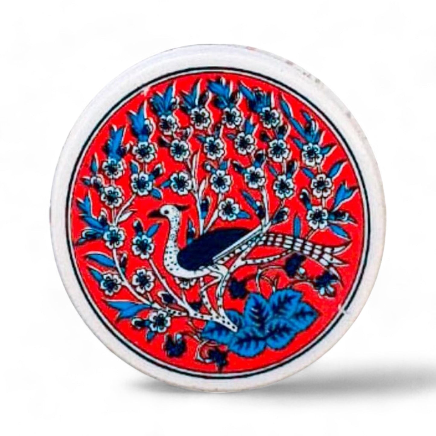 Ceramic Coaster Peacock Red 10cm-0