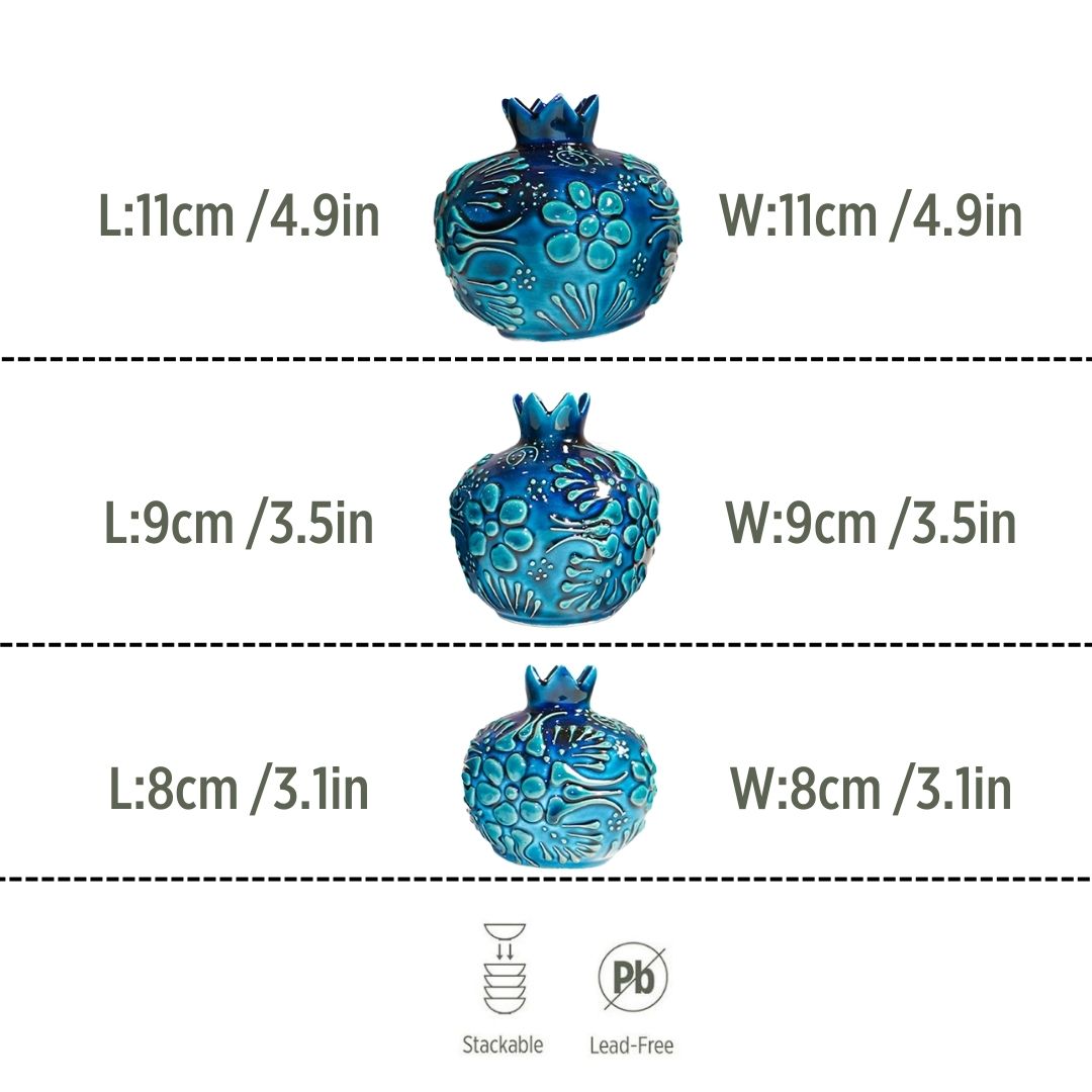 Ceramic Vase Pomegranate Trio Ocean Blue 11 / 9 / 8cm-1