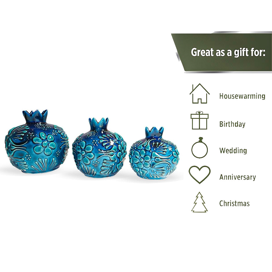 Ceramic Vase Pomegranate Trio Ocean Blue 11 / 9 / 8cm-2