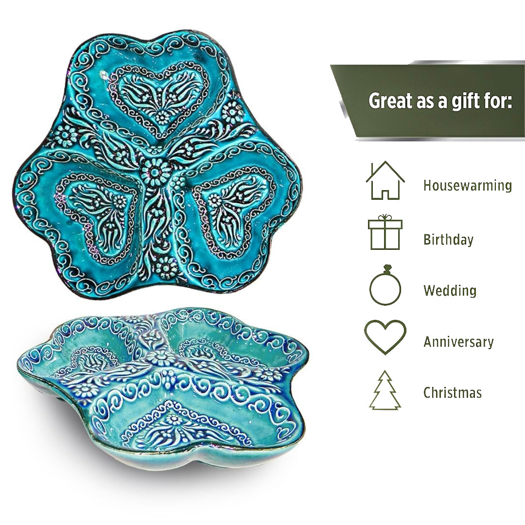 3-in-1 Snack and Dip Bowl for Divided Servings, Green, Heart Shaped-3