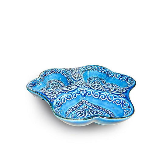 3-in-1 Snack and Dip Bowl for Divided Servings, Blue, Heart Shaped-0