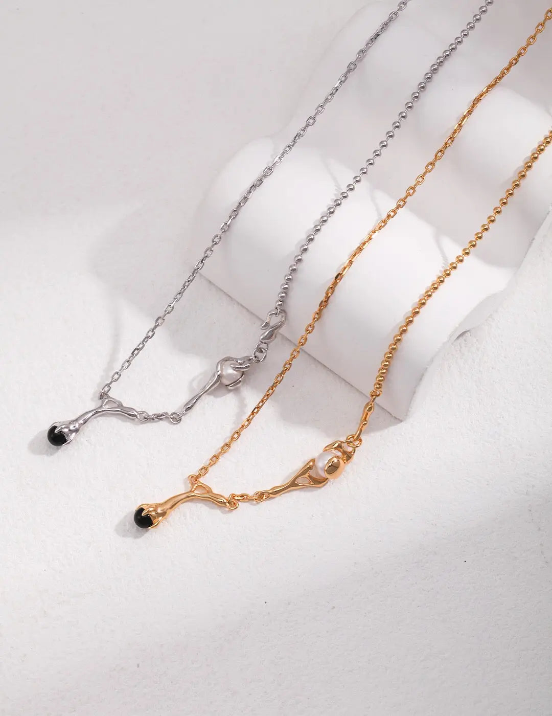 Natural Branch Style Pearl And Black Onyx Necklace-0