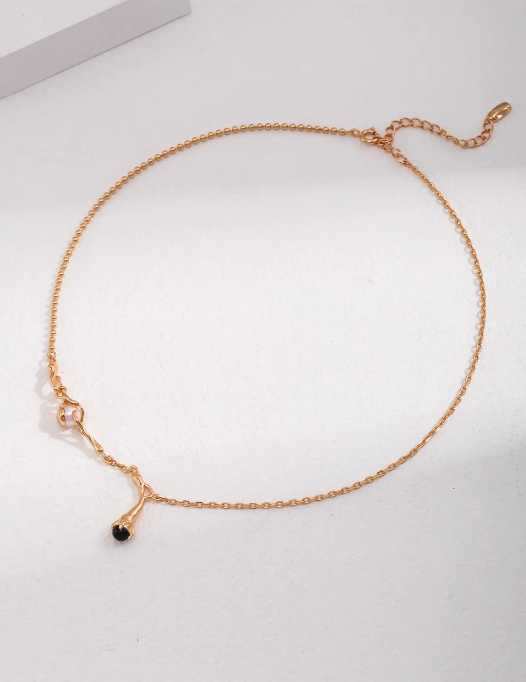 Natural Branch Style Pearl And Black Onyx Necklace-2