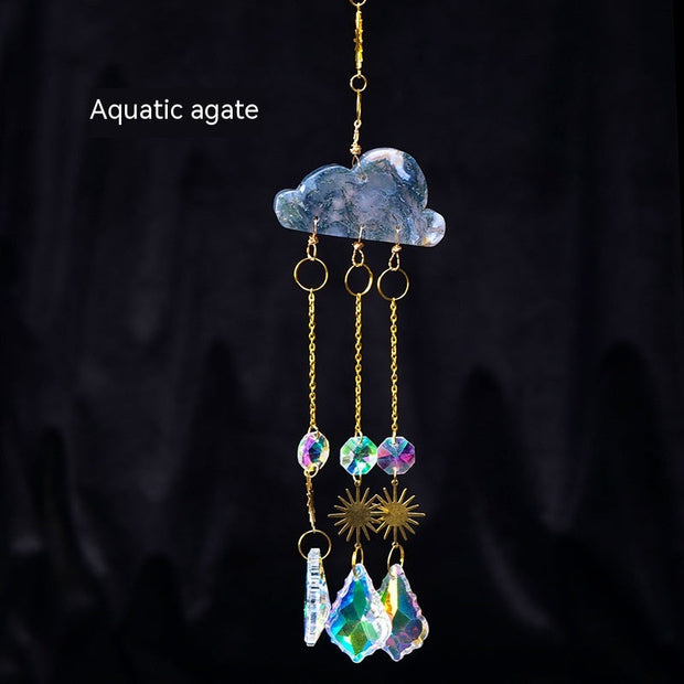 Natural Crystal Agate Cloud Sun Catcher Ornaments Window Sill Forest Garden Wind Chimes Color Lighting Pendant - Memoriex 