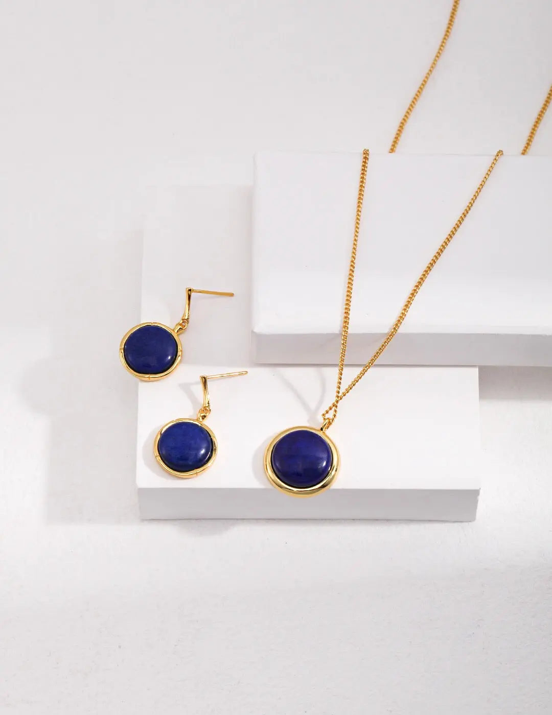 Natural Lapis Lazuli Stone Round Earrings-2