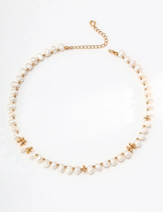 Natural Pearl With Gold Beaded Necklace-0