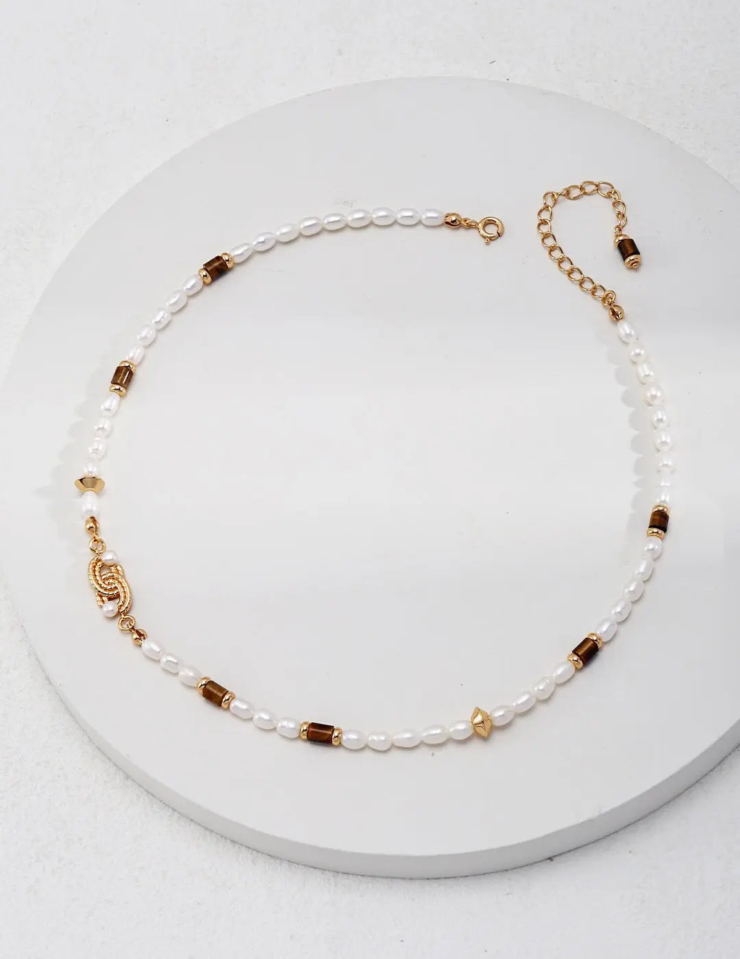 Natural Pearl With Tiger Eye Knot Necklace-0