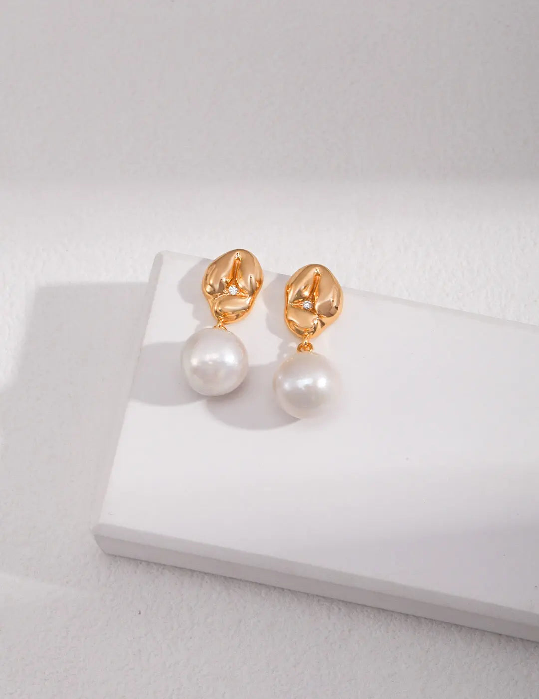 Natural Pearl Zircon Drop Earrings-1