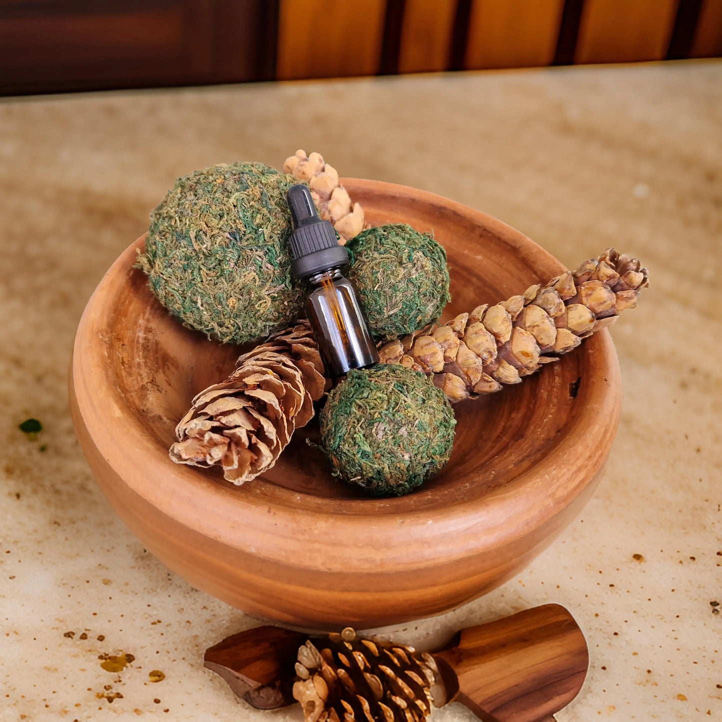 Natural Pine Cone & Moss Ball Potpourri with Scent Dropper-0