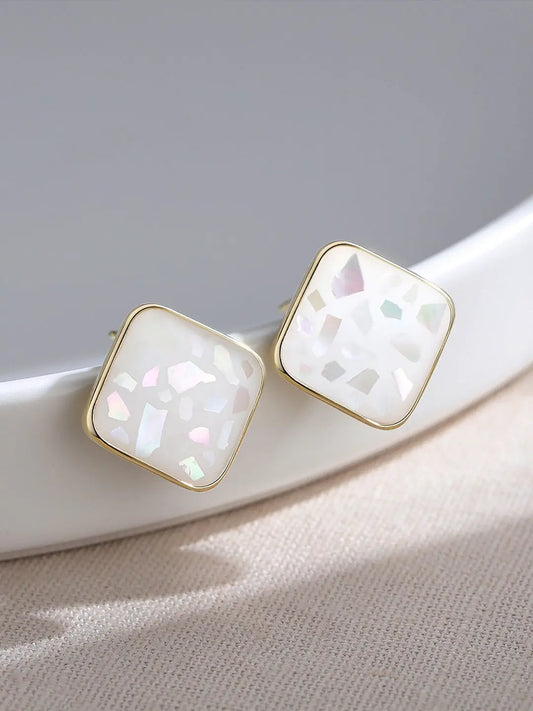 Natural Pink Blue Light Shell Stud Earrings-0