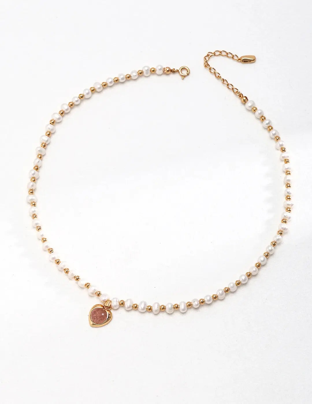 Natural Pink Strawberry Crystal Pearl Necklace-0