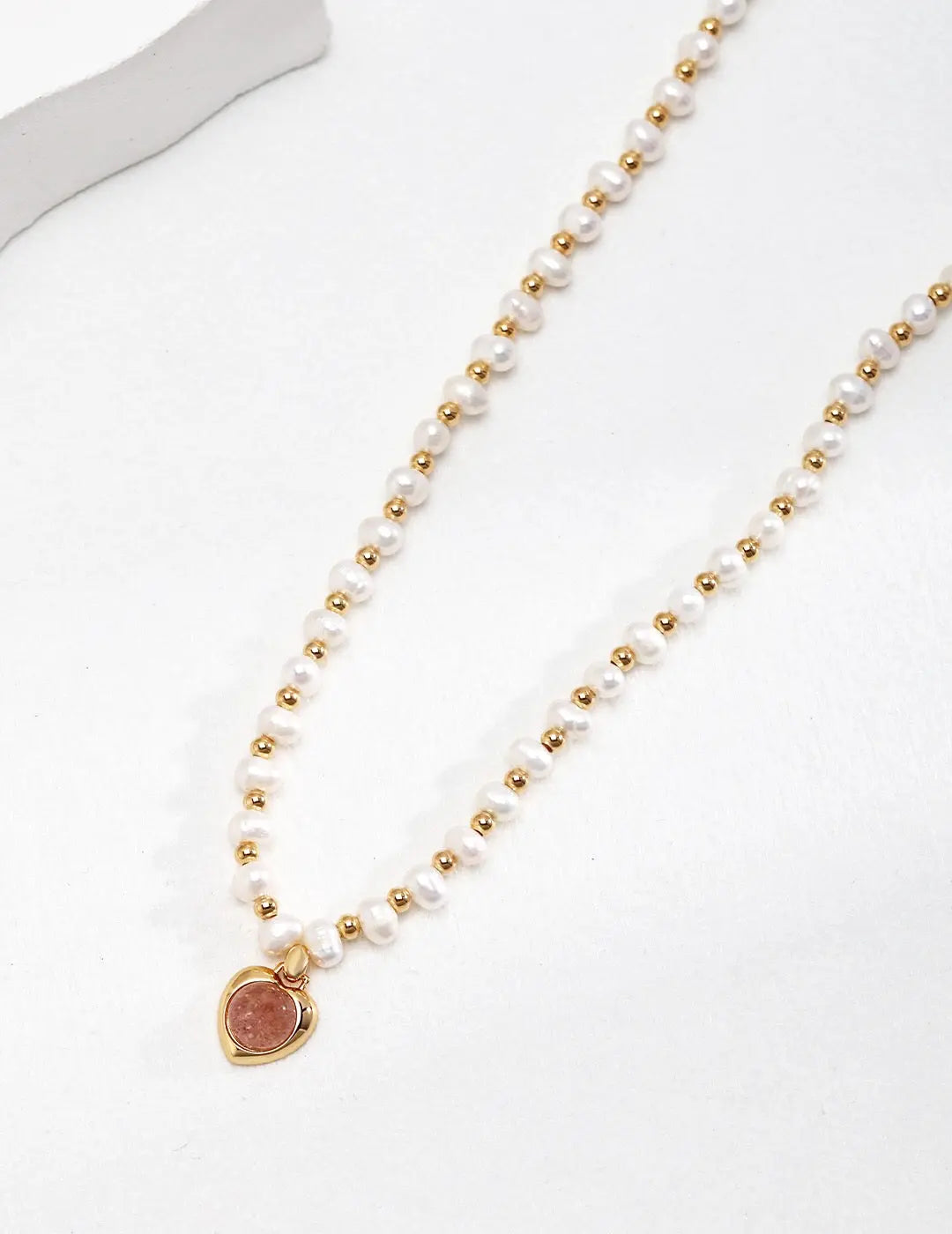 Natural Pink Strawberry Crystal Pearl Necklace-1