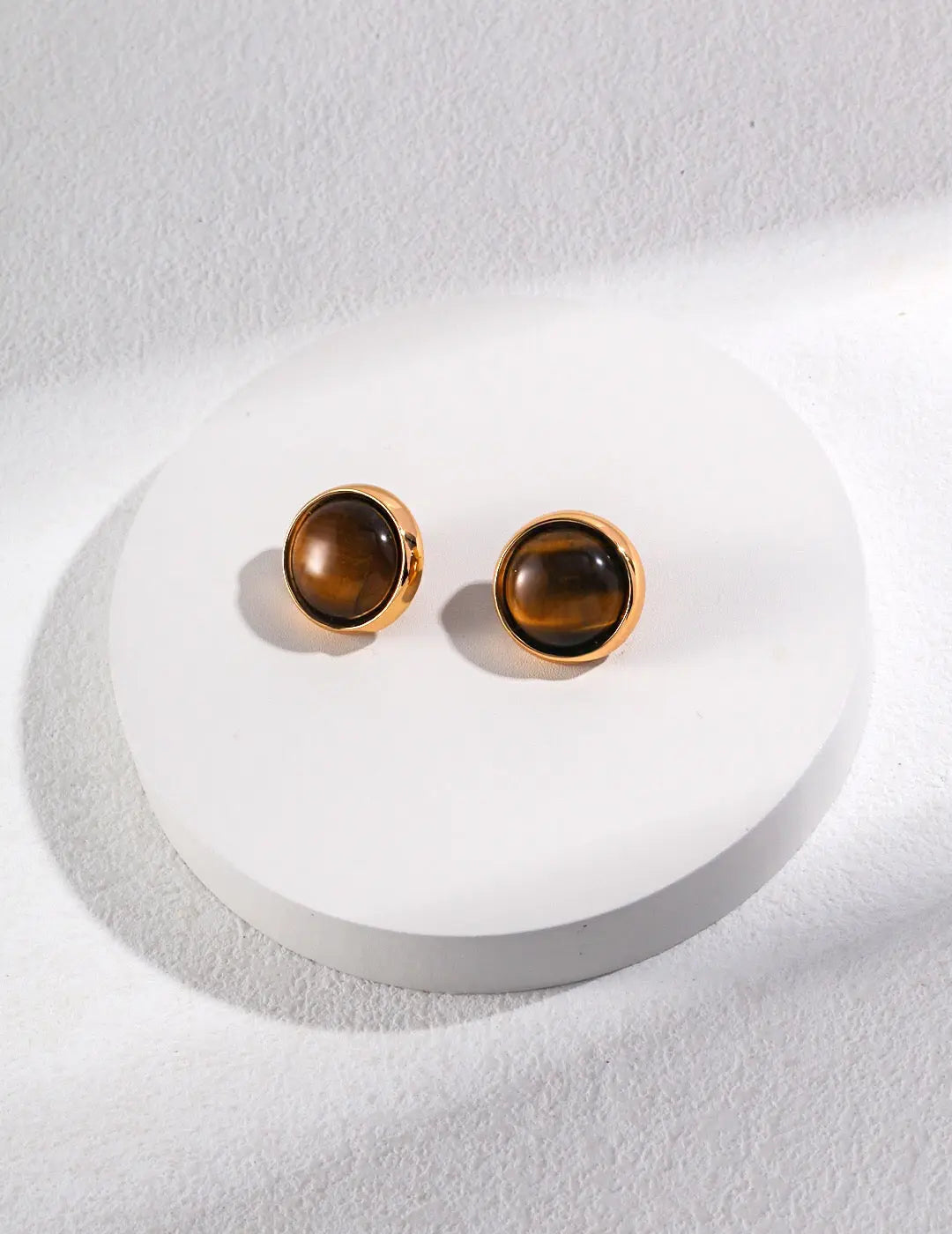 Natural Round Tiger Eye Stone Stud Earrings-0