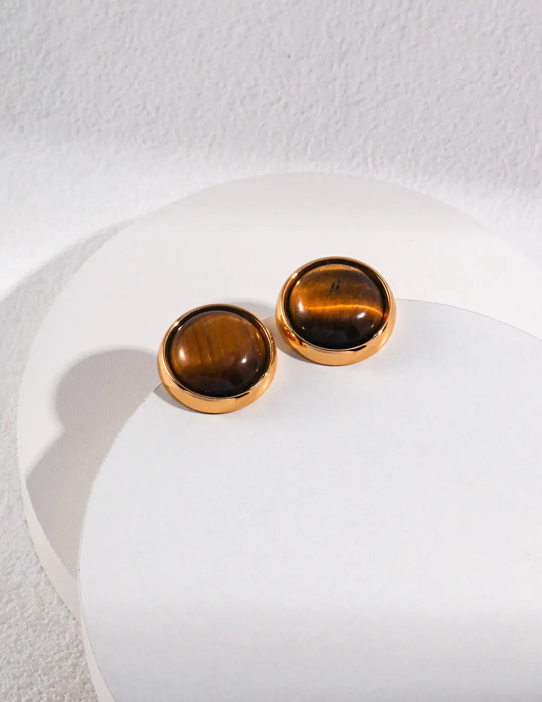 Natural Round Tiger Eye Stone Stud Earrings-1