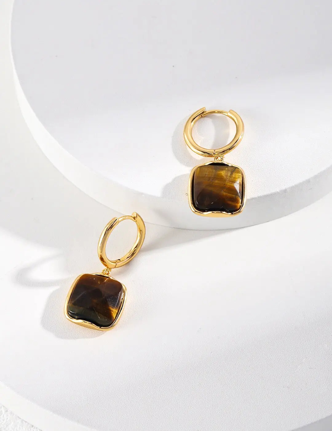 Natural Tiger Eye Stone Dangle Earrings-0