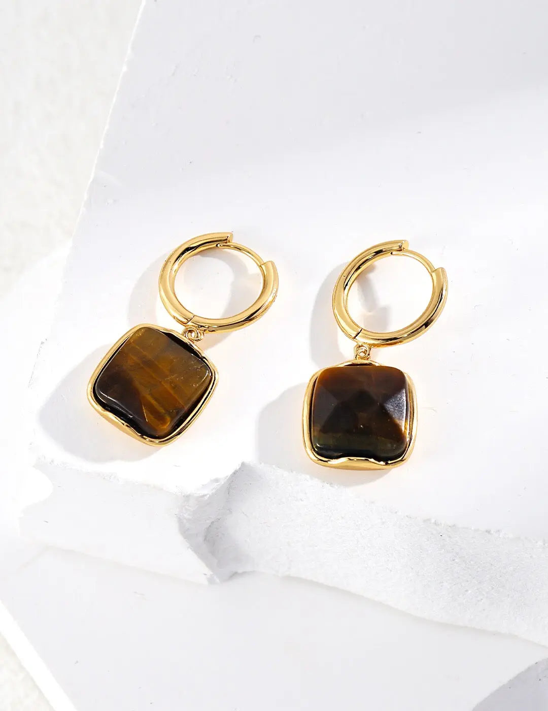 Natural Tiger Eye Stone Dangle Earrings-1