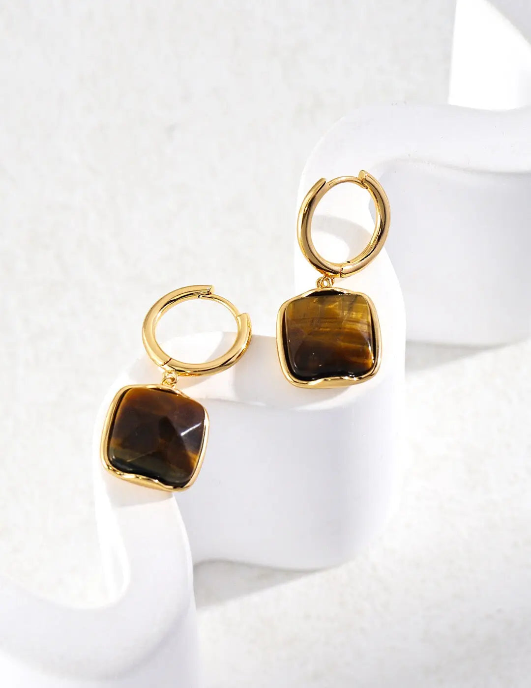 Natural Tiger Eye Stone Dangle Earrings-2