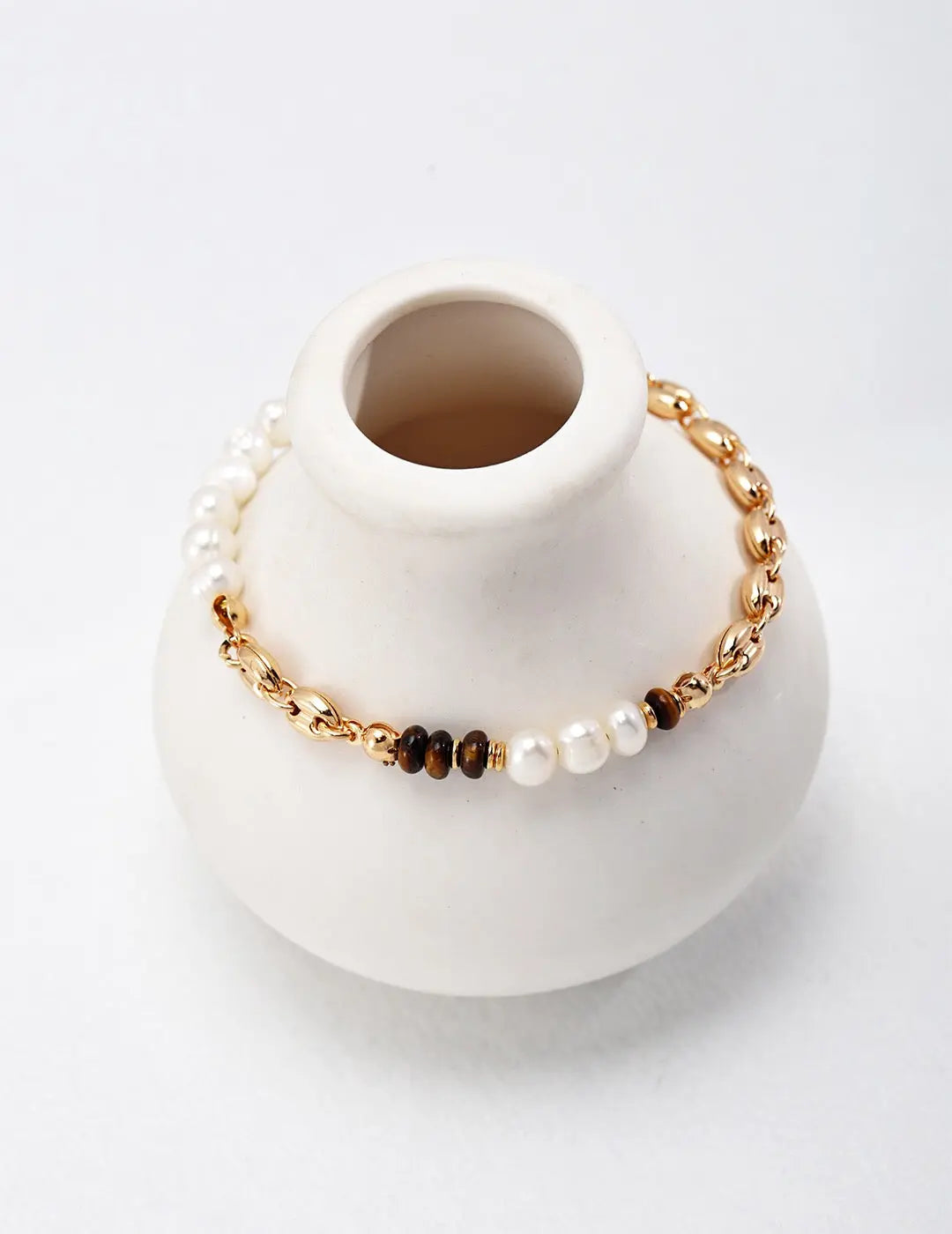 Natural Tiger With Freshwater Pearl Bracelet - Memoriex