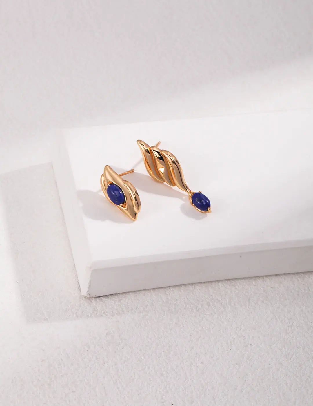 Natural lapis lazuli Asymmetrical Earrings-3