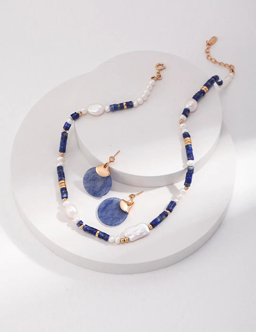 Navy Blue Lapis Lazuli Beads with Baroque Pearls Necklace-2